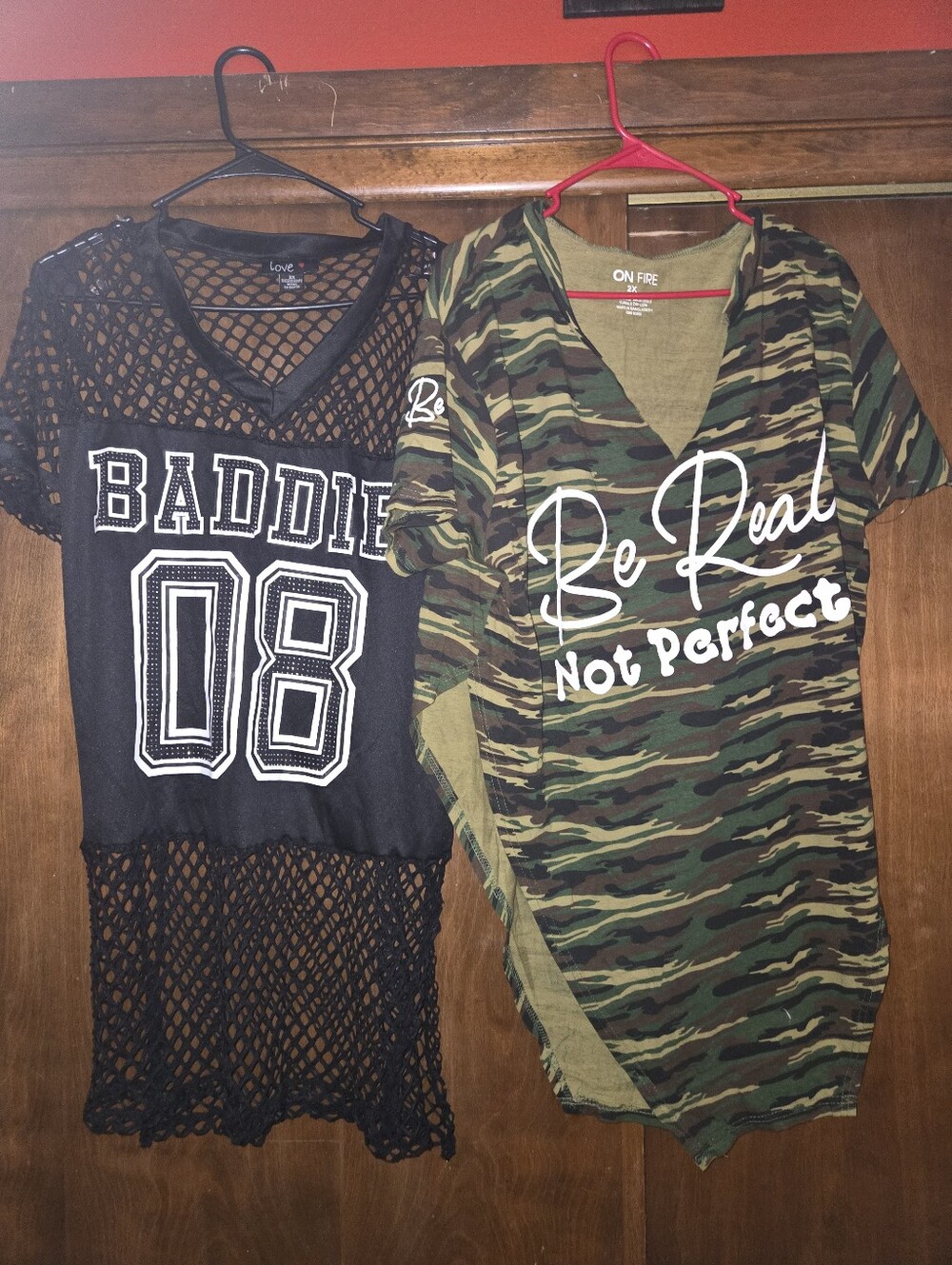 On Fire Women's Camo V-Neck Tee "Be Real Not Perfect" - Green